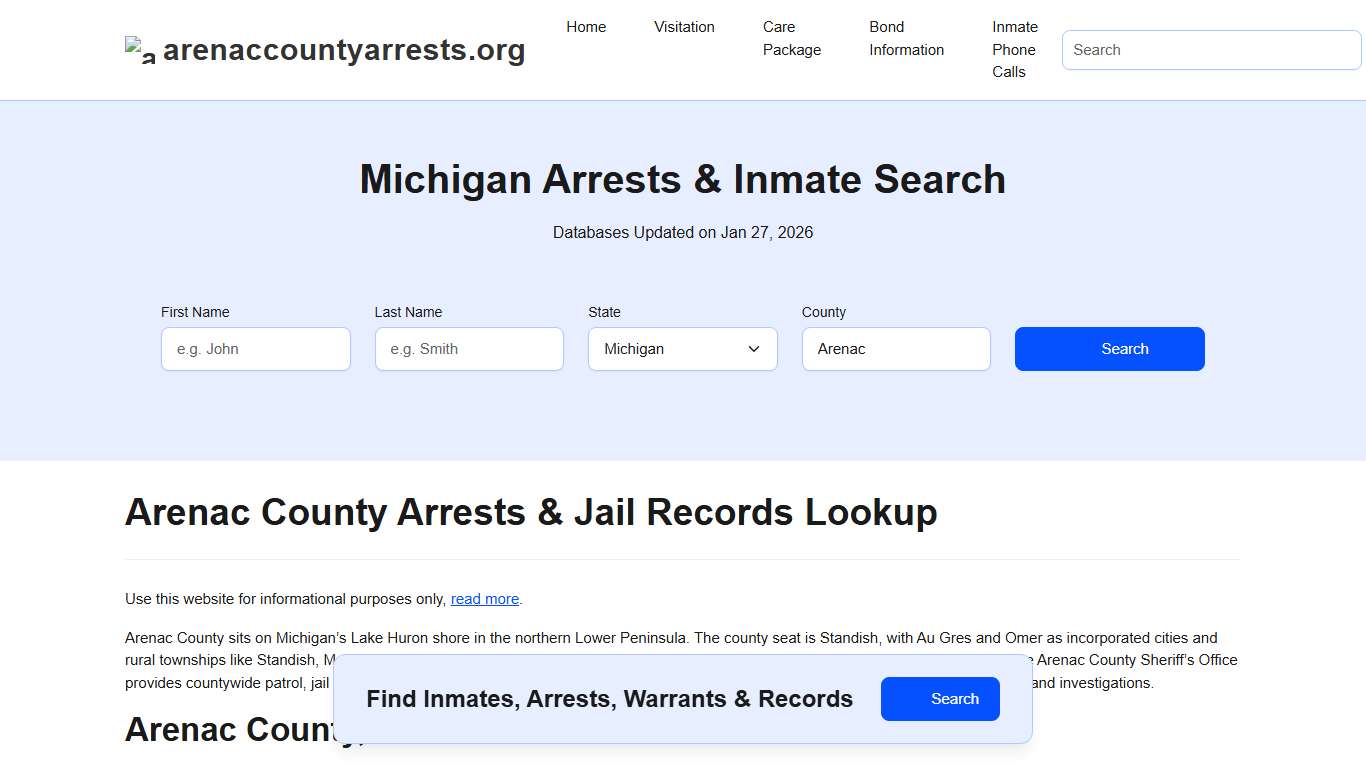 Arenac County, MI Arrests, Warrants, Police Records Search